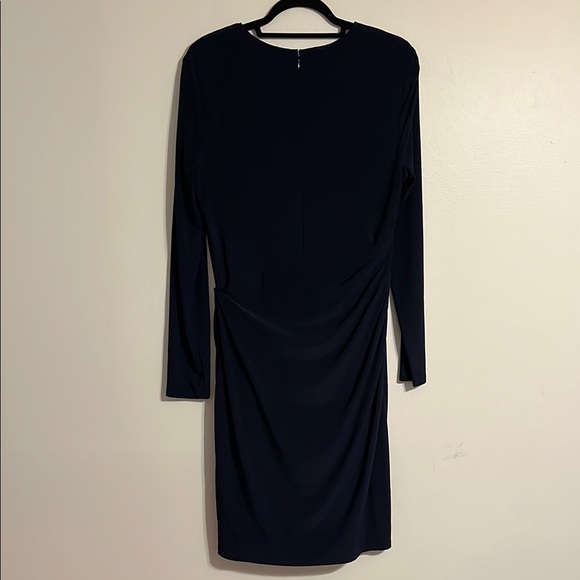 Lauren Ralph Lauren Draped Long Sleeve Winter Formal Evening Dress Dark Blue - Picture 6 of 6